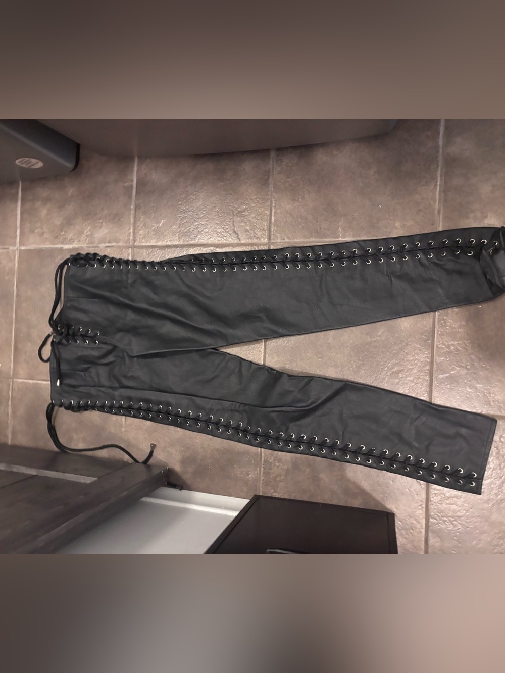 Black Lace-Up Eyelet Skinny Pants